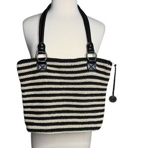 The Sak Black and White Crochet Collection Hobo Handbag